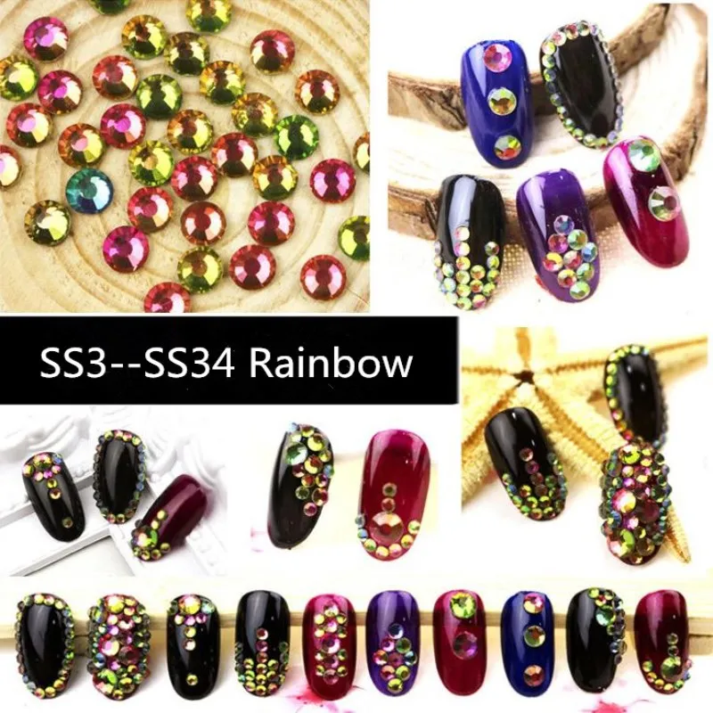 

Top Quality SS3-SS34 Crystal Rainbow Non Hotfix Flatback Rhinestones Stras Sewing Fabric Garmen Nails 3D Nail Art Decoration Gem