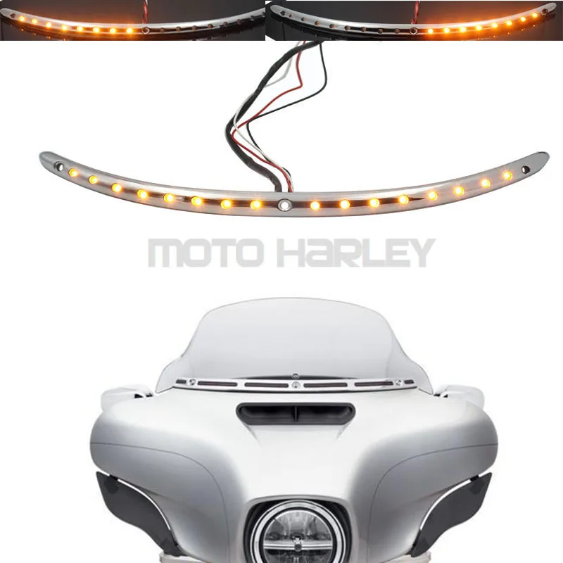 

Chrome With Turn signal LED Light Windshield Trim For Harley Street Glide Ultra Limited and Tri Glide 2014 2015 2016