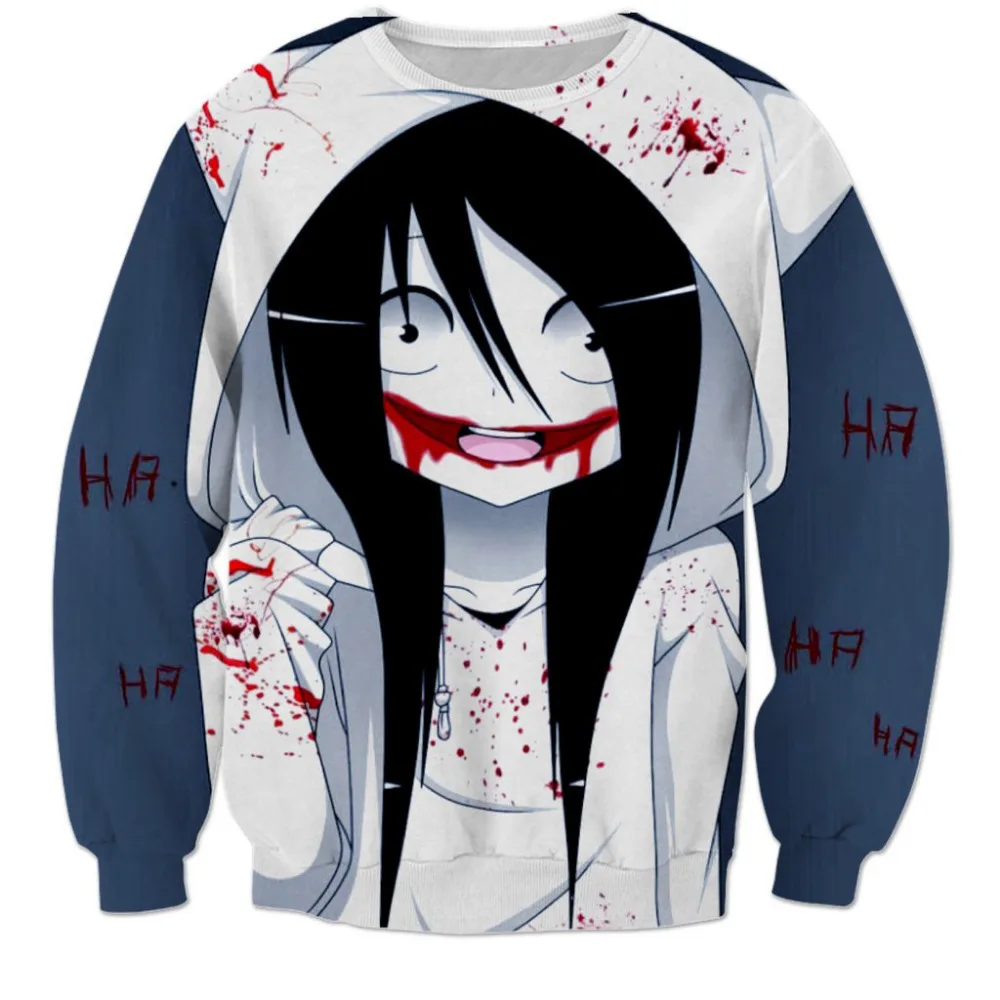 Осенняя новинка, Женский/мужской свитер, толстовка с капюшоном jeff the killer girl, дизайнерский джемпер с 3d принтом Harajuku, пуловеры, одежда, толстовки, S-6XL, W71