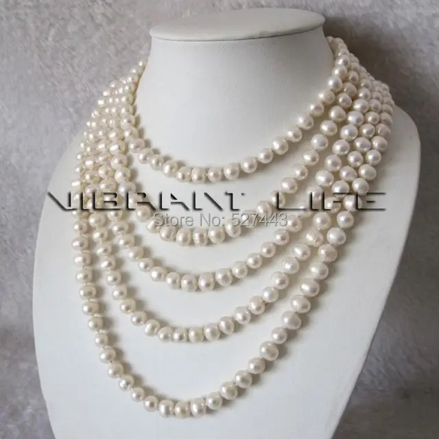 

Wholesale free shipping >>100" 8-9mm White Freshwater Pearl Strand Necklace Cultured