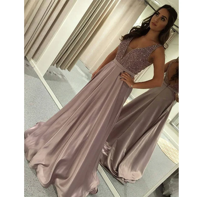 

Ryanth Robe de soiree Formal Long Rose Pink Evening Dress 2019 Sparkly Beaded Prom Gown Arabic Pageant Celebrity Dresses