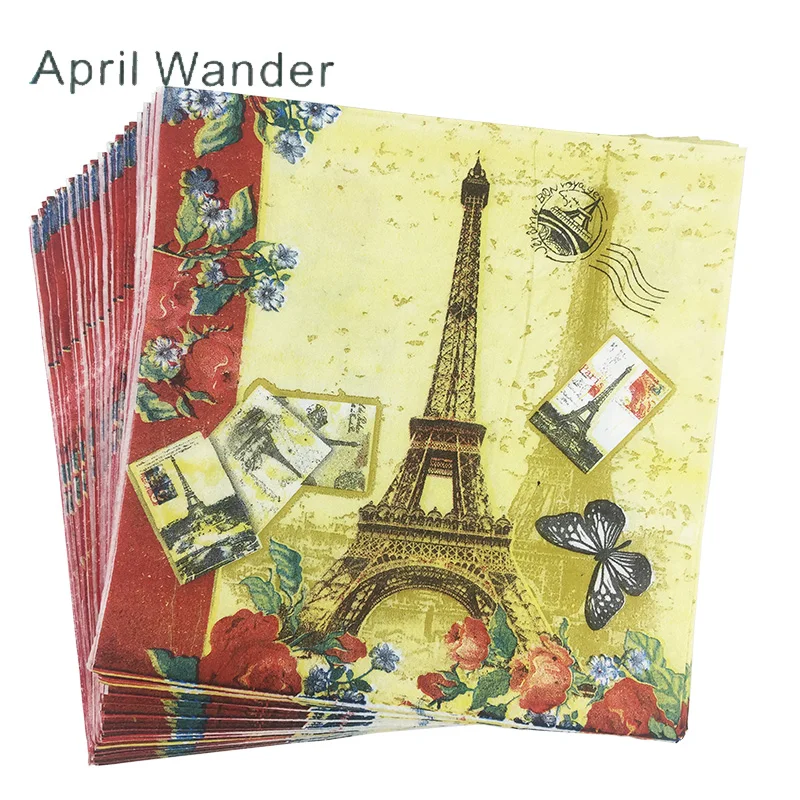 

20pcs/lot New style creative Retro Paris Tower Paper Napkins serviette towel for Birthday party Supplies home Decoration