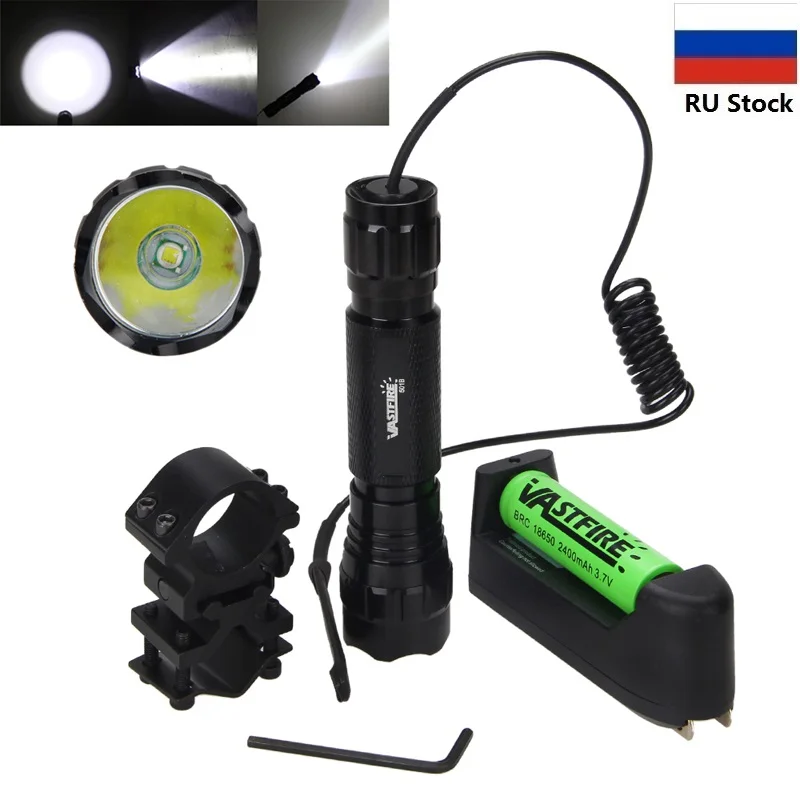 

800lm Hunting Flashlight XML T6 LED Torch Light Portable Tactical Flashlight Camping Torch+Mount +Remote Switch+18650 Battery