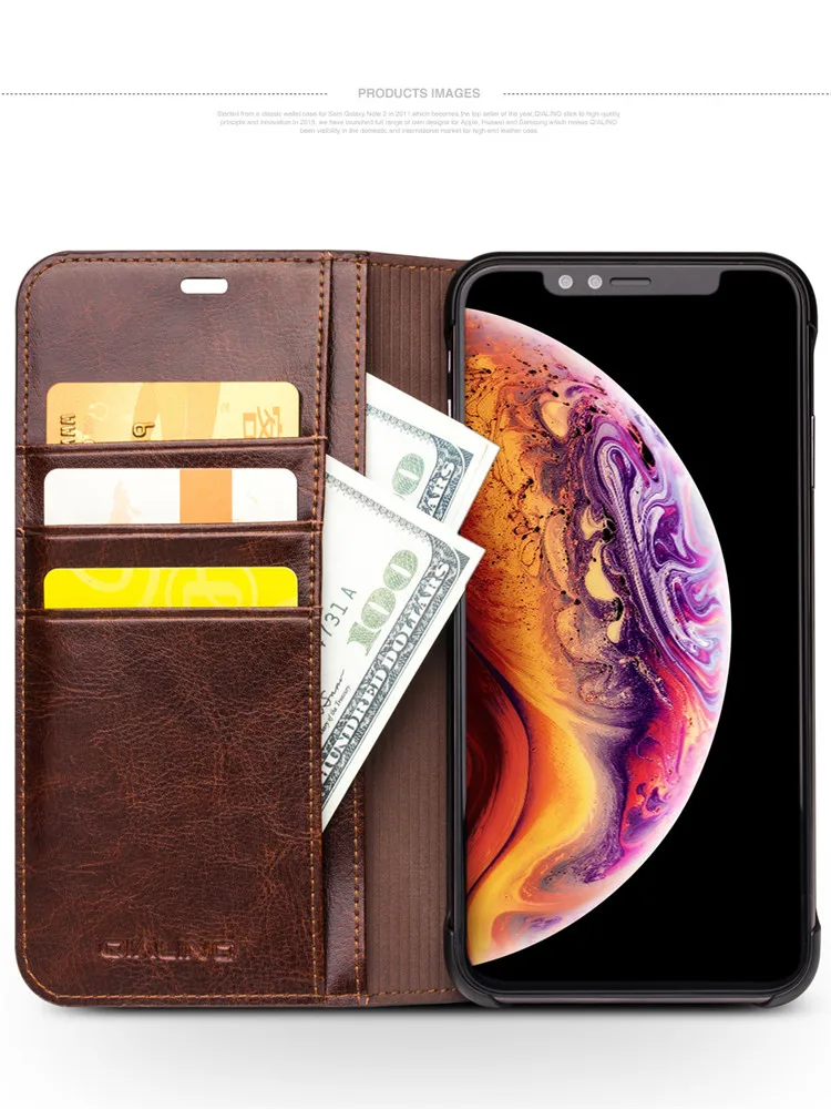 Case de Telefone para Iphone Slot para Cartão Capa para Iphonexs Qialino Luxo Ultra Fino Artesanal xs - xr Couro Genuíno Carteira Bolsa Flip Max 13 carteira slot para cartão saco flip capa para iphonexs max