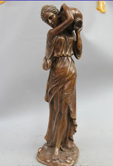 

20" Chinese Western Copper Art Stand Sexy Nude Woman Lady Belle Hold Pot Statue