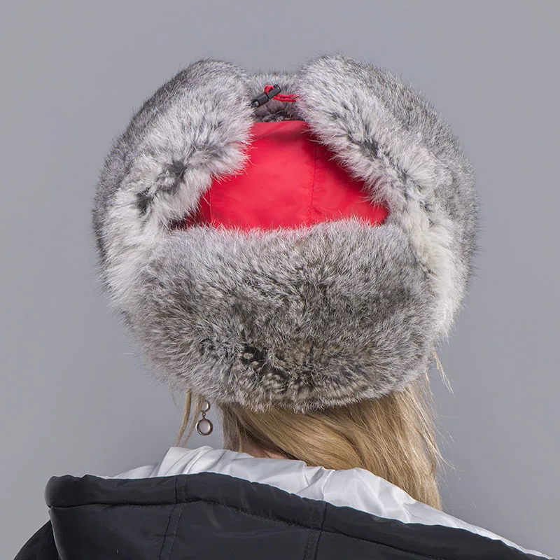 rabbit fur hat women red 7