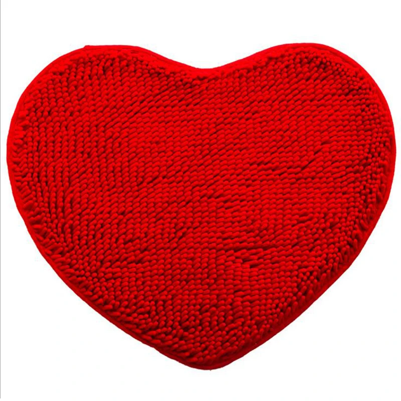 Red Heart Shaped Bath Mats Chenille Pad Eco Friendly Anti Slip Lovely