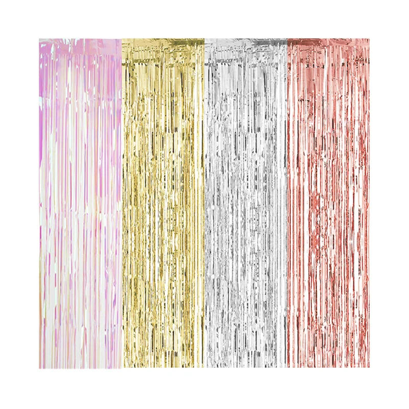 

90*200CM Party Backdrop Rainbow Sequin Foil Fringe Tinsel Gold Sliver Curtain Birthday Rain decor Girl Adults Wedding Iridescent