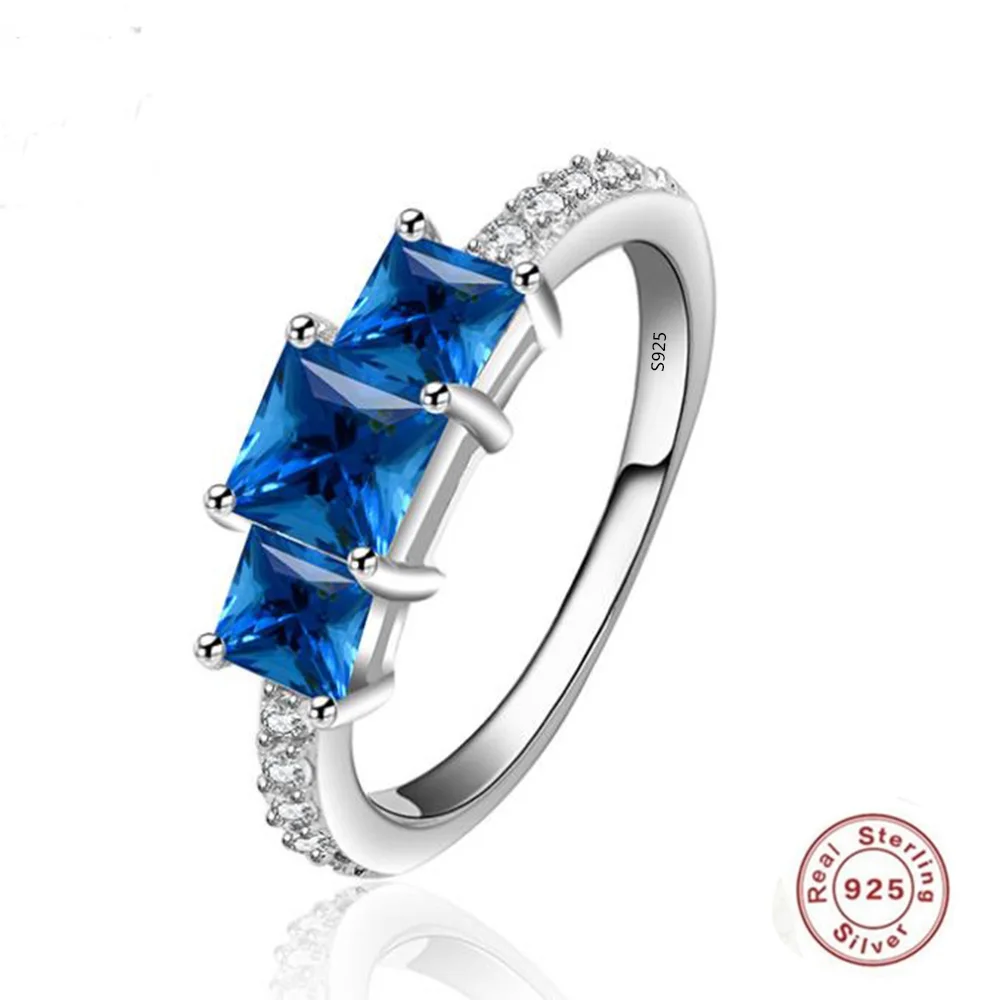 

YKNRBPH Hot Sale 2019 Women's Elegance S925 Sterling Silver Blue Square Diamond Noble Fashion Weddings Fine Jewelry Rings