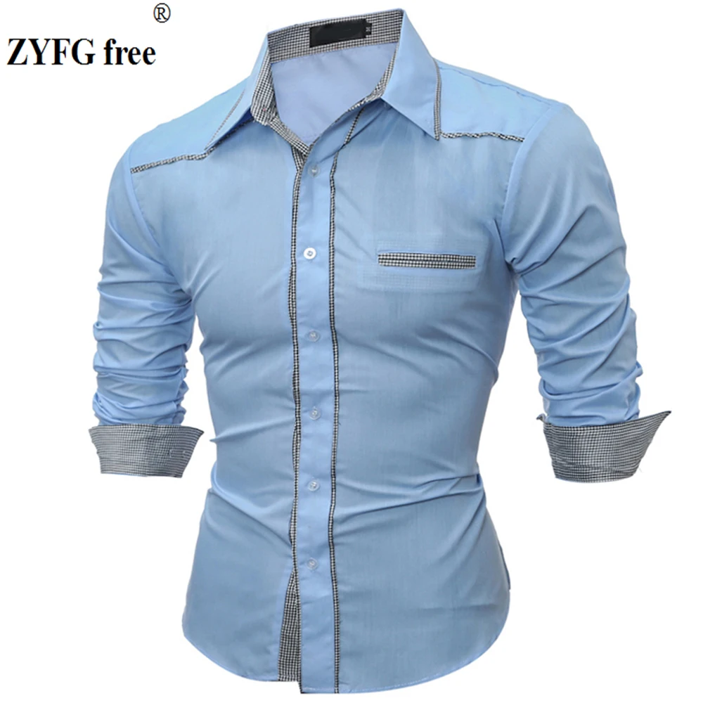

Simple casual tops men's shirt plaid pattern splice long-sleeved shirts blouse tide take fashion male clothing