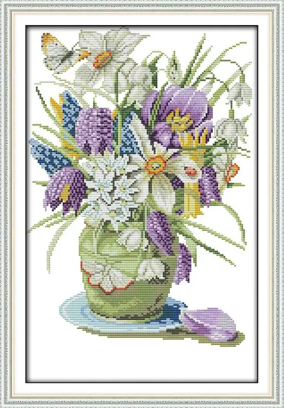 Joy Sunday Flowers Серия Холст DMC Счетный 11CT 14CT Китайский Набор для вышивки крестом печатная вышивка украшение дома отправка подарка - Цвет: H459-2