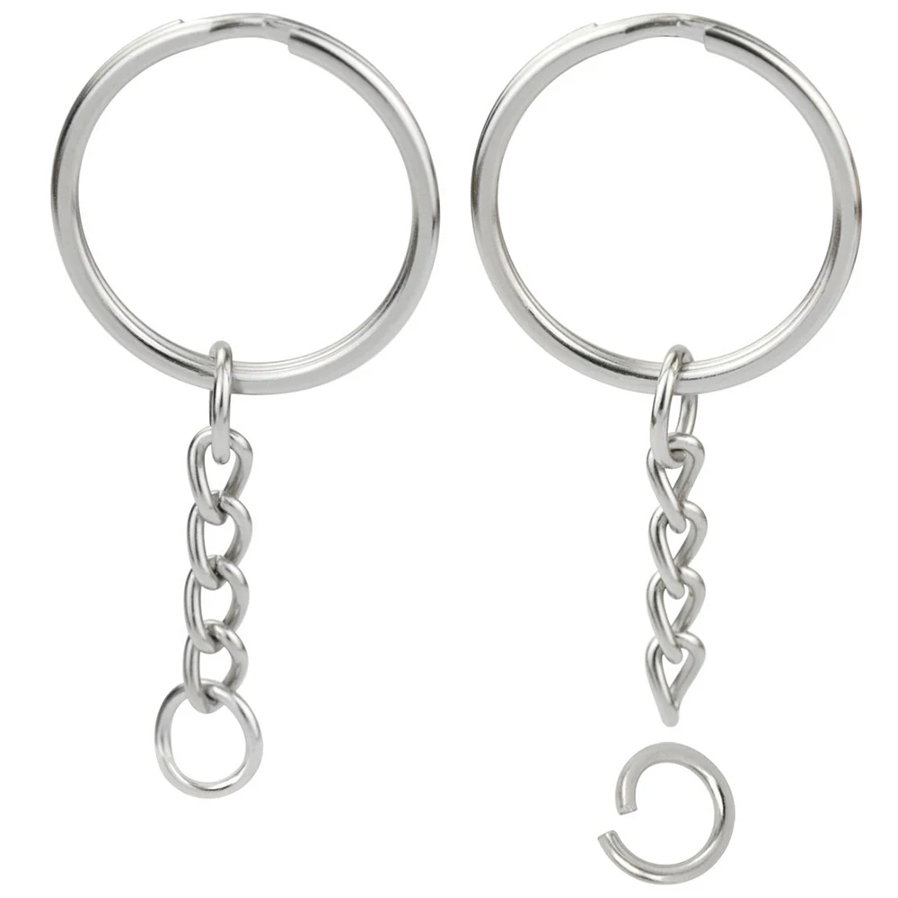 50pcs/100pcs Key Rings with Chain Silver Metal Split Keychain KeyRing