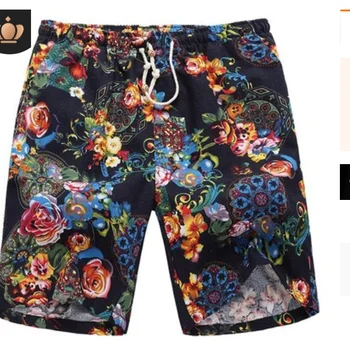 

HOO 2020 cotton linen men beach shorts quick-drying printed shorts fashion 5 minutes of pants
