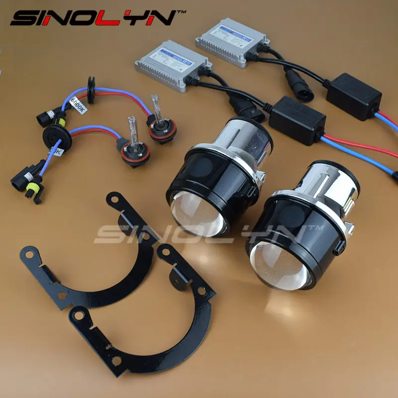 SINOLYN Universal HID Bi xenon Projector Lens Fog Lights Lenses Driving Lamp Retrofit DIY Waterproof Kit