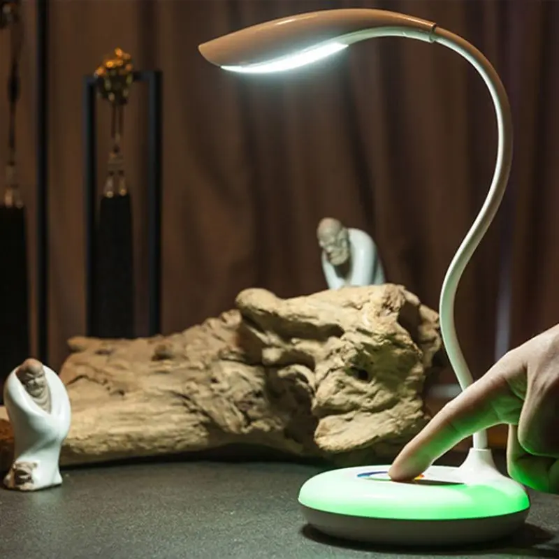 

USB Charge Table Lamp RGB LED Light Eyes Protection Soft Desk Light Reading Book Lights Portable Touch Base Switch 2019 New