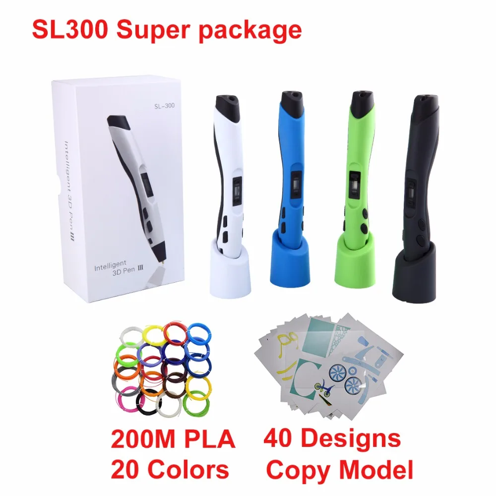 SL300 Children doodle toy pen 3D pen with 22 10M PLA filament LCD control speed and