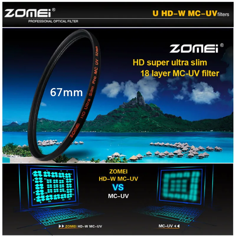 67 мм Zomei HD 18 слой HMC Ultra Slim MC UV фильтр Водонепроницаемый маслостойкая нуля MCUV для Canon