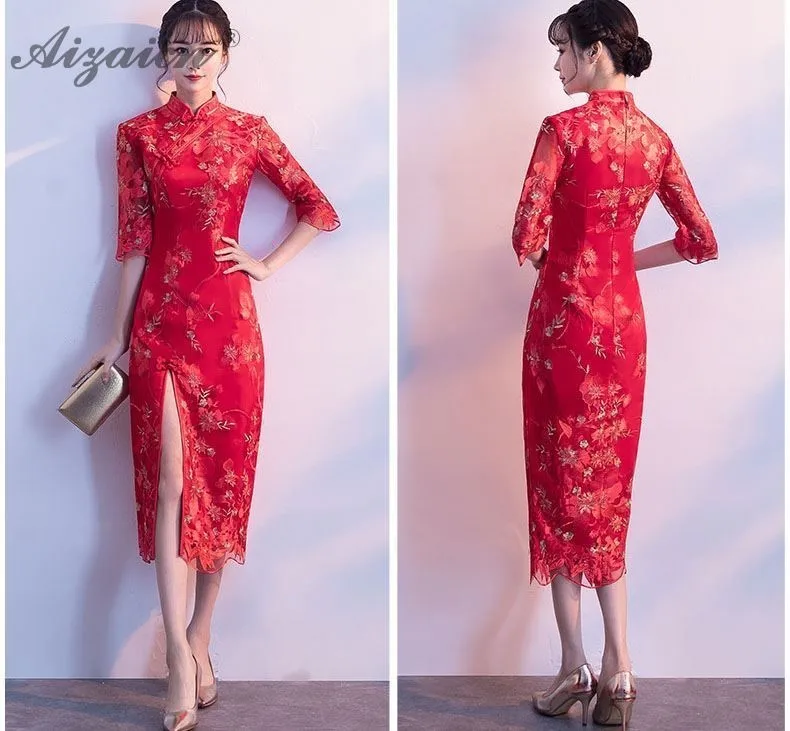 Мода невесты вышивка Cheongsam Красная цена платья Современный оригинальный Femme длинное вечернее Qi Pao китайское свадебное платье халат Ципао