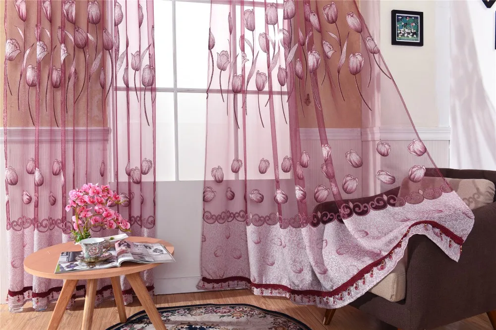 Выгорание домашний текстиль тюльпан китайский роскошный 3D оконные шторы моющиеся тюльпаны отвесные шторы para спальня гостиная 1 шт