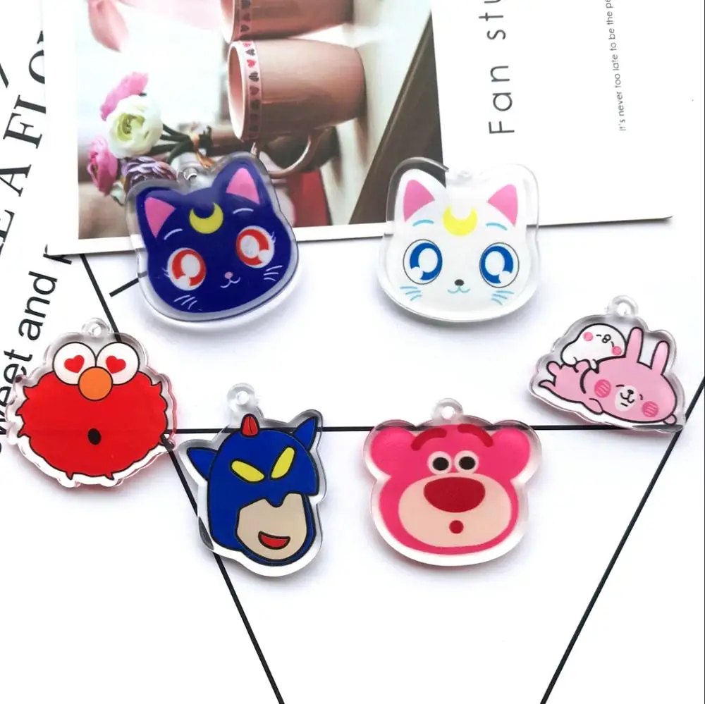 

10pcs new Acrylic cartoon design Mobile phone hang rope charms keychain pendant necklace pendant for DIY decoration