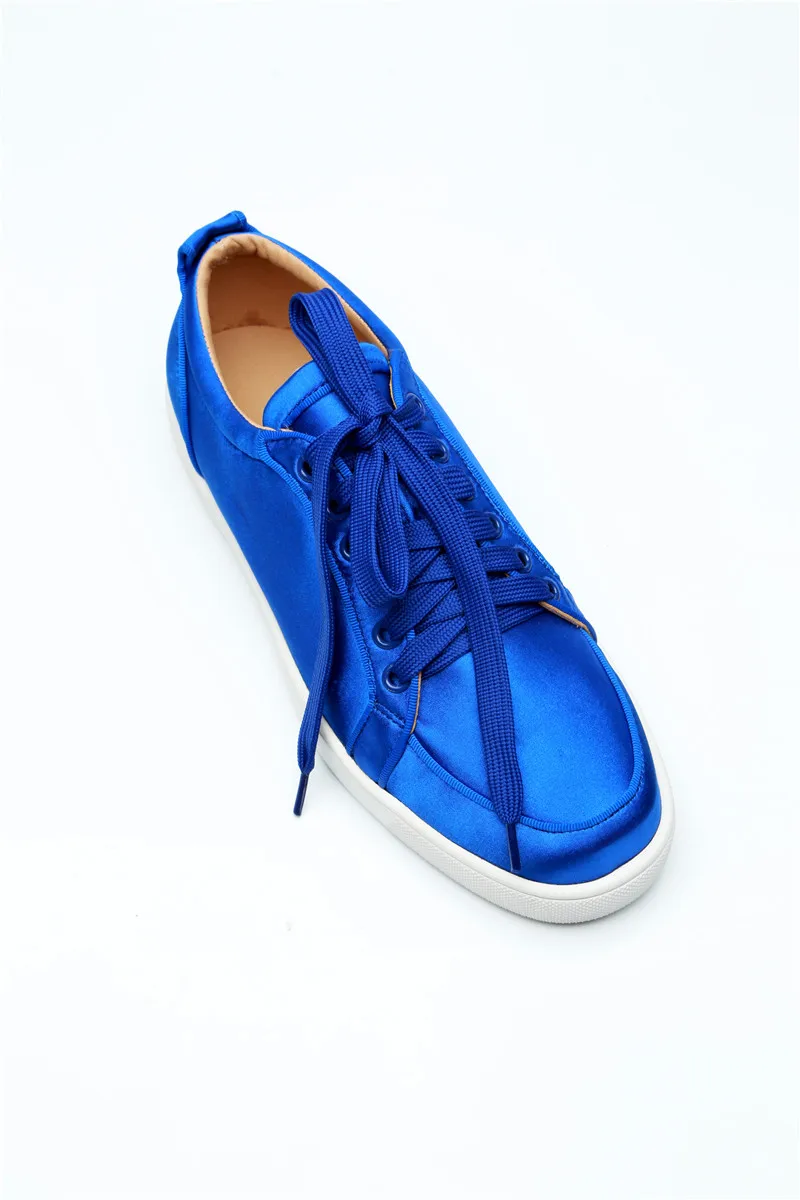 Модные Повседневные кроссовки унисекс из шелкового материала; однотонные синие кроссовки на низком каблуке; брендовые дышащие кроссовки на шнуровке; Мужская обувь; европейские размеры