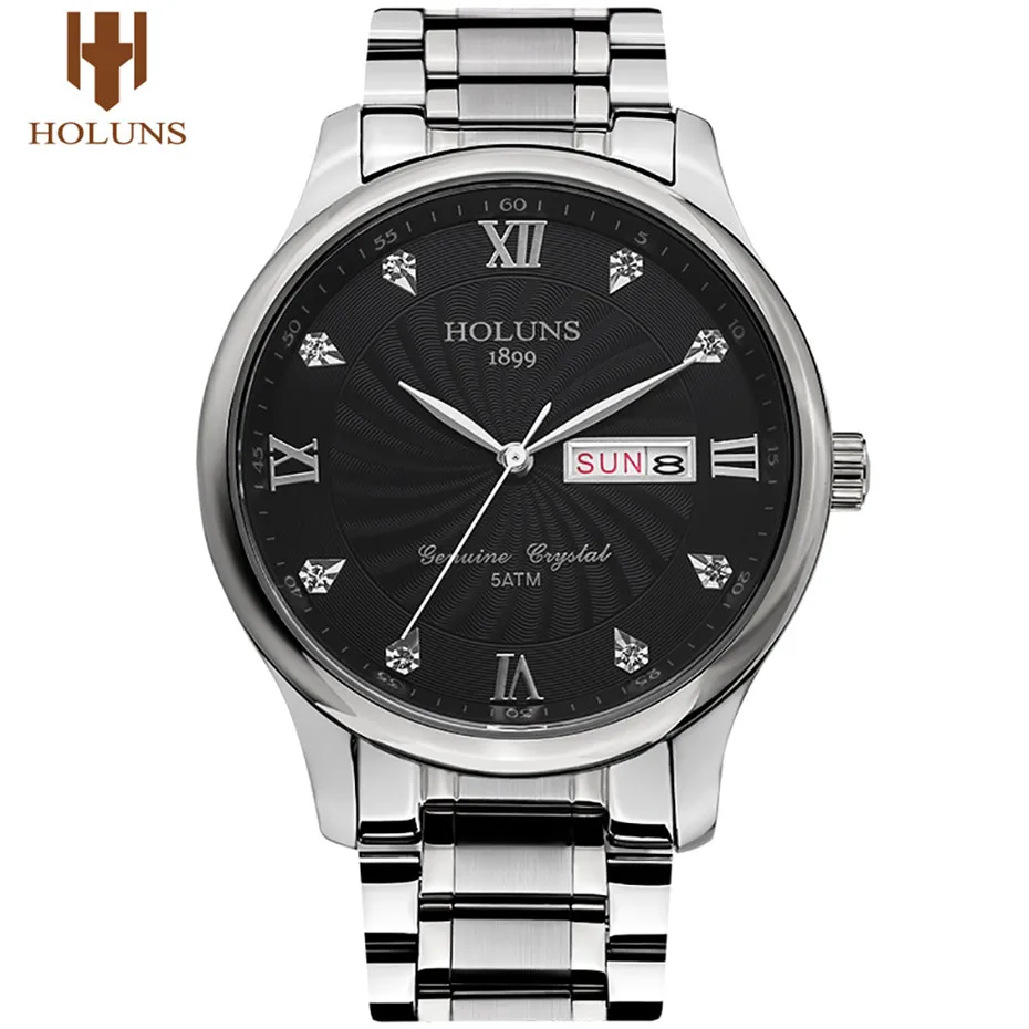 

HOLUNS Stainless Steel Men Wristwatch Date Week Display Business Mens Sport Watches Waterproof Male Jewelry Clock Gift 2018 New