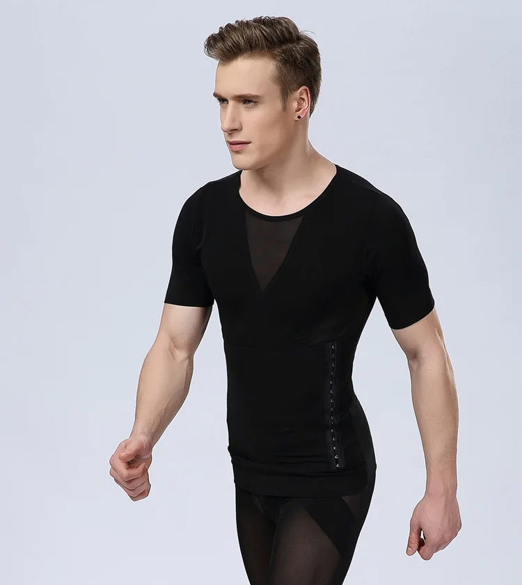 

Men Compression Abdomen Shaper Slimming Breathable Tops Back Posture Corrector Body Building Belly Undershirt Girdle