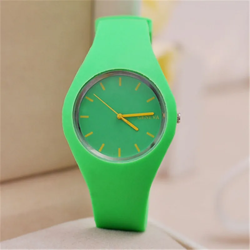 Новинка Geneva силиконовые часы желеобразного цвета простые и стильные спортивные серии с круглой пряжкой силиконовые часы для женщин Relogio Feminino - Цвет: Green