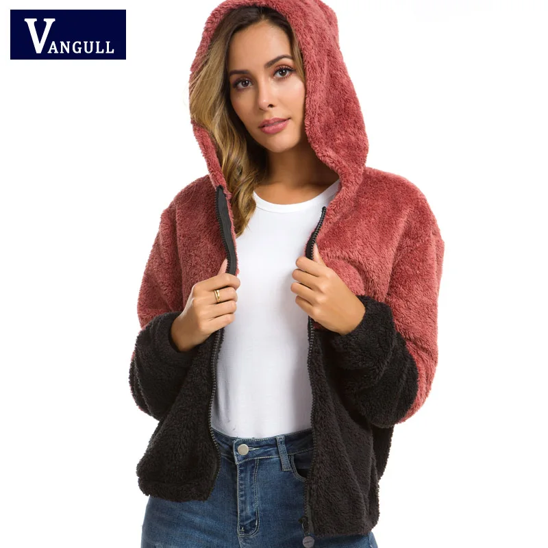 Most effective Vangull Hooded Teddy Jacket Women Basic Jackets And Coats Casual Autumn Colorblock Clothing Thick Z