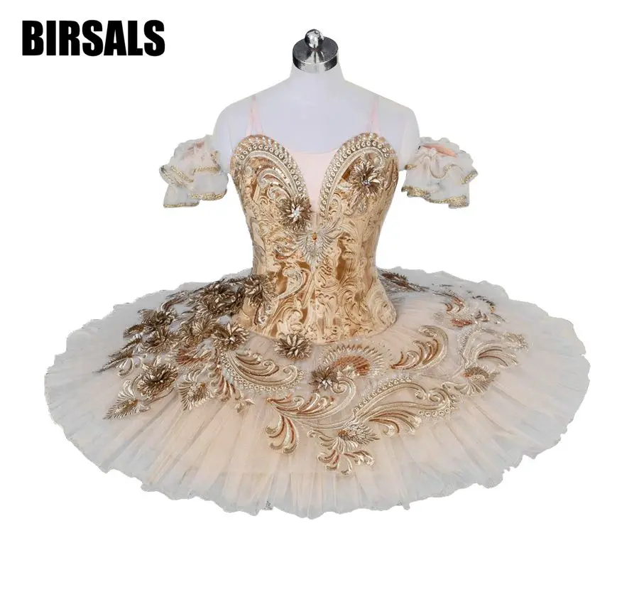 Adult Professional Ballet Tutu Costume Beige Ballerina Pancake Tutu Skirt Women Performance Classical Ballet Costume DressBT9030