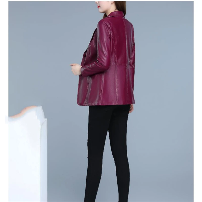 Goedkoop Faux lederen Jas Herfst Vrouwen Zwarte Wijn Rood XL 6XL plus Size Koreaanse Temperament Jas Lange Mouw Korte Mode Jas JD307