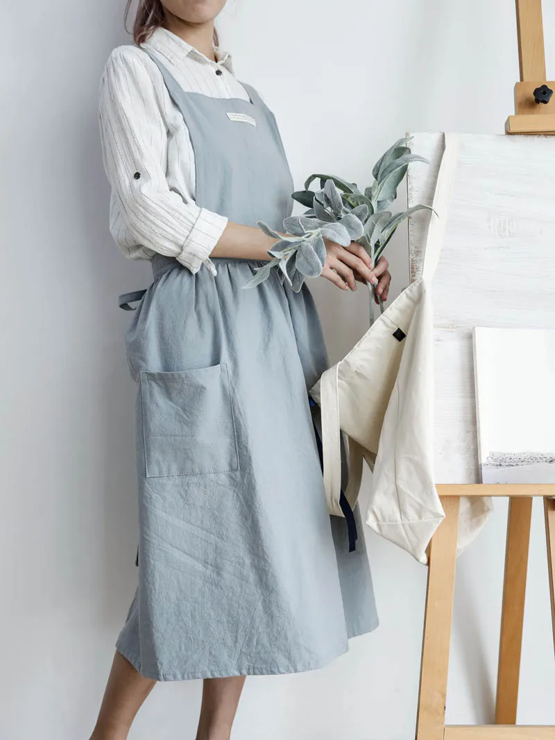 Women Dress Style Cotton Apron Kitchen Anti-fouling Waterproof Baking Painting Work Clothes Hotel Coffee Shop Customized Aprons  (22)