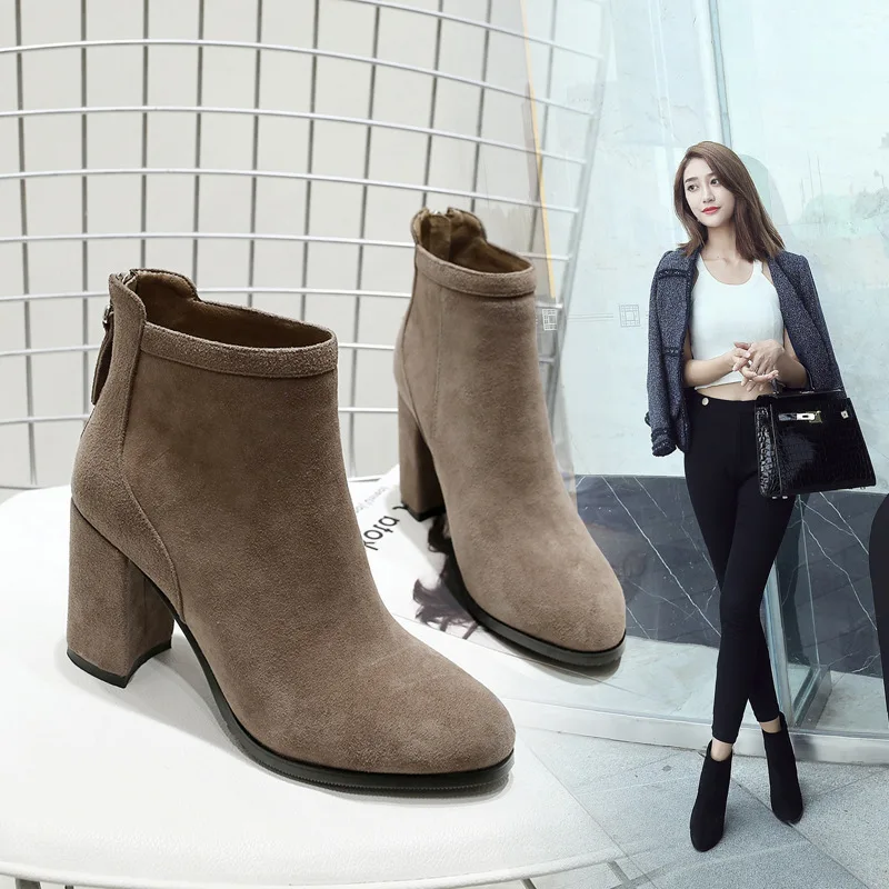 

Yasilaiya Lady's versatile/new high heels/chunky pointed Martin boots/zipper boots/high heel boots/women shoes/multicolor