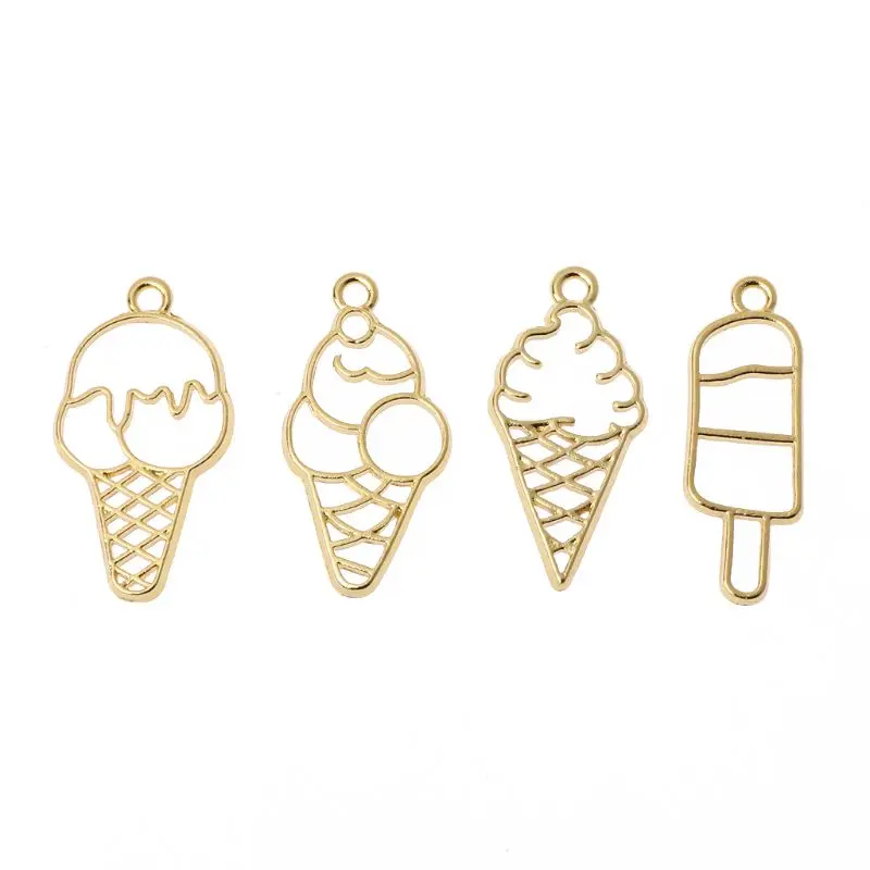 

4Pcs Sweet Ice-Cream Food Metal Frames Pendant Blank Bezel UV Resin Jewelry DIY