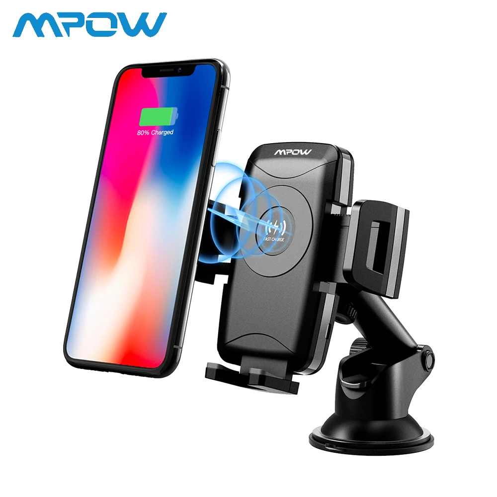 

Mpow Universal Car Phone Holder Qi Fast Wireless Charger with Suction Cup Pad Dashboard Windshield Phone Holder For iPhone