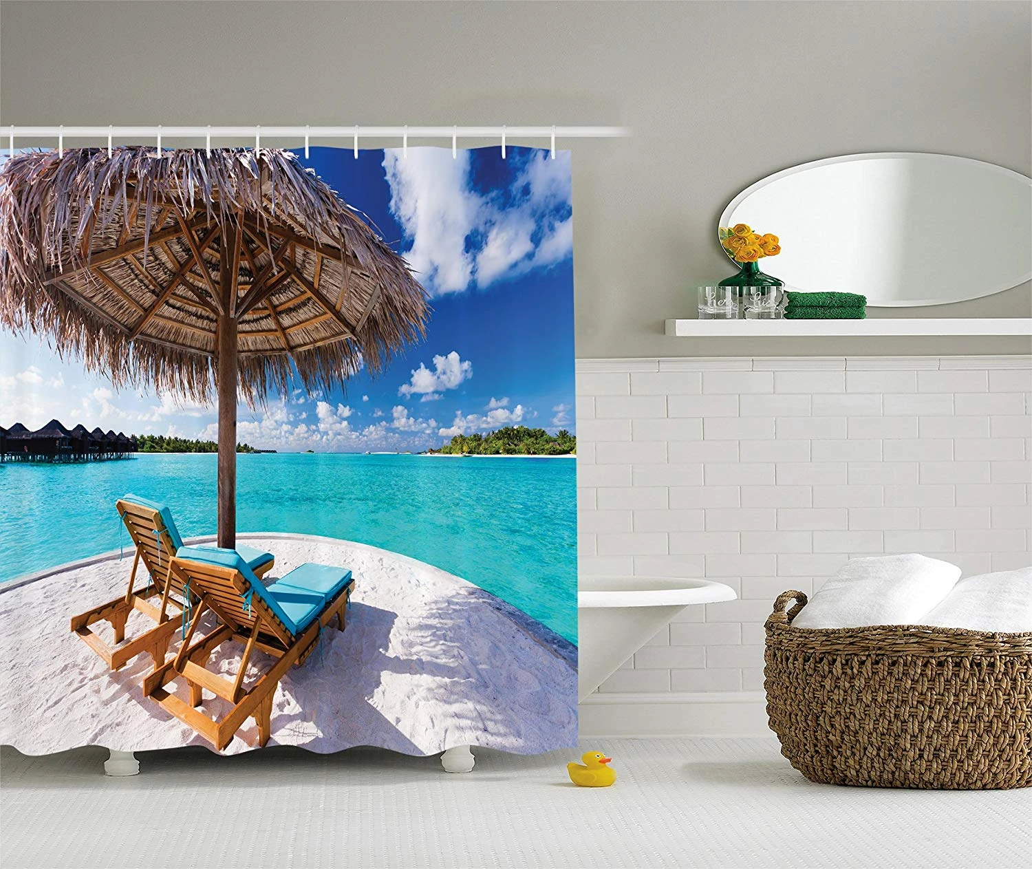 Decoración para parejas, cortina de ducha, hamacas escénicas junto al mar debajo del paraguas, accesorios de baño con de imagen|Cortinas de ducha| - AliExpress