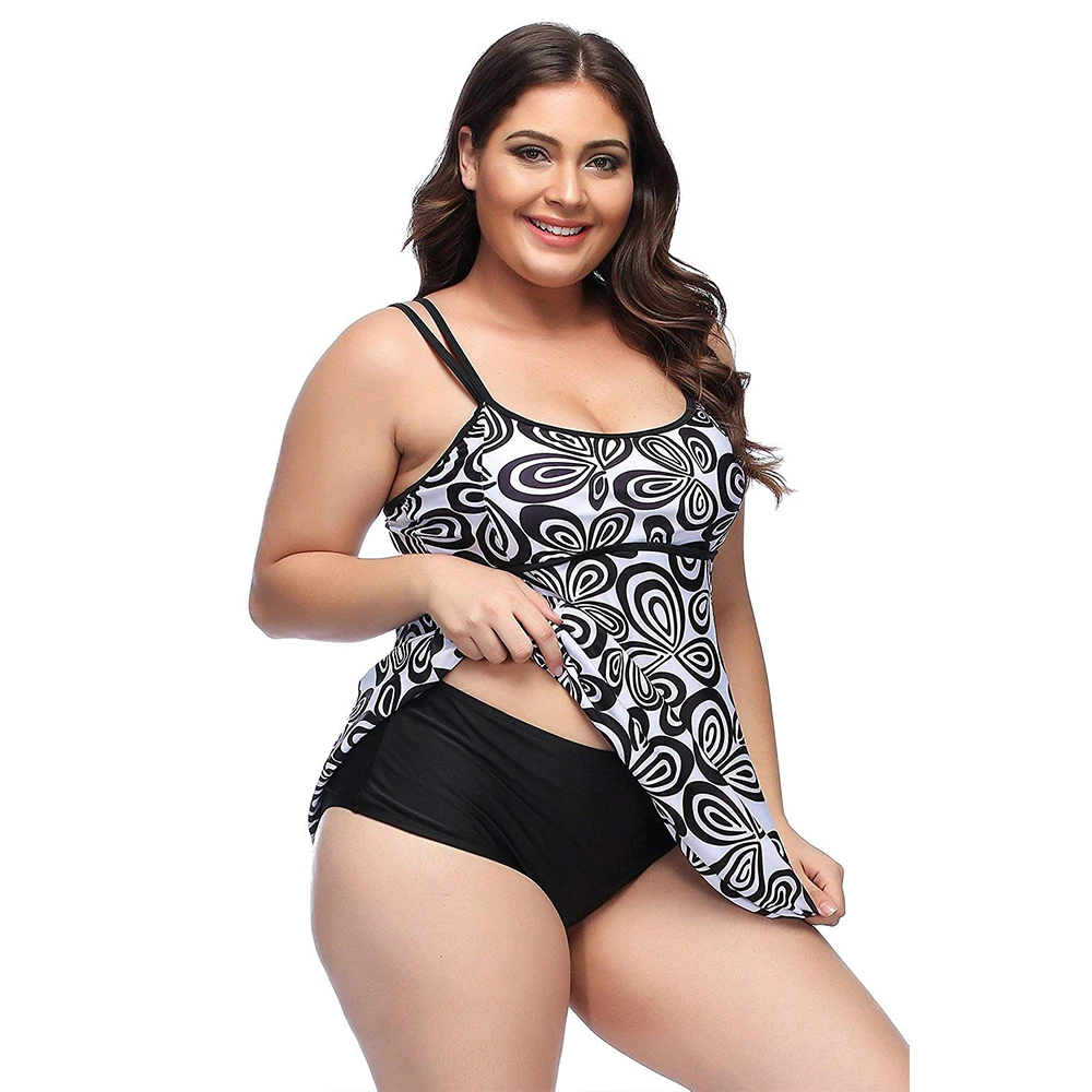 

Tankini Set Tankini Set Plus Size Swimsuits Women's Cover up Two Pieces Swimdress Bathing Suits with Cheeky Bottoms