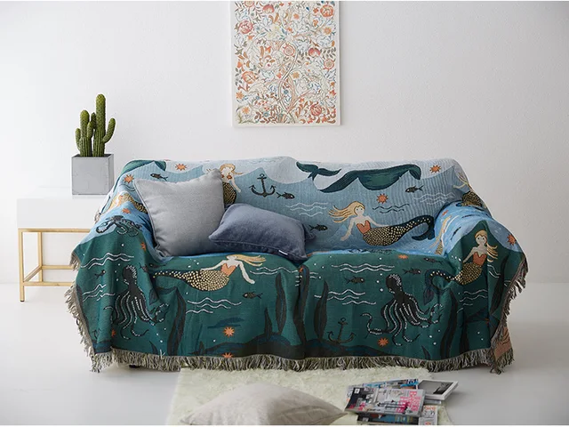 New Cotton Cartoon Mermaid Knit Chair Sofa Towel Throw Blanket Couch New Cotton Cartoon Mermaid Knit Chair Sofa Towel Throw Blanket Couch Carpet Travel Plaids Bedding Cover