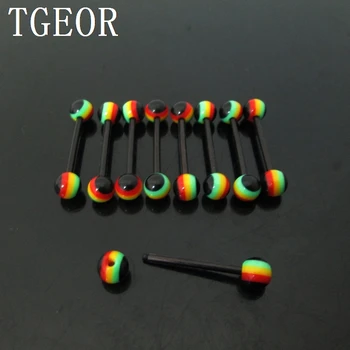 

Hot wholesale 100pcs 14G rasta reggae ball UV acrylic flexible piercing tongue straight barbell free shipping