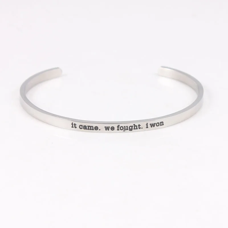 

Fashion Stainless Steel Engraved it came,we fought,i won Bracelet Mantra Bangles For Women men friends family Best Gift
