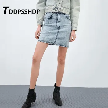 

Women Denim Skirt High Waist Light Blue Color Bodycon Short Washed Casual Female Pencil Skirts