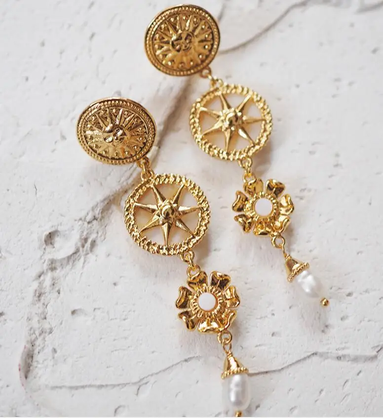 Earring CSxjd Подлинная новая роскошная эмалированная глазурь весеннее Сицилийское Солнце Тотем драгоценный камень ожерелье браслет серьги кольцо ювелирные изделия - Окраска металла: Earring
