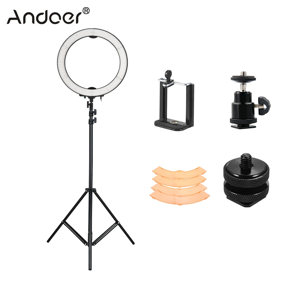 

Andoer LA-650D 5500K 36W Ring Light Photographic Studio Light with 600 LED Lights Stepless Adjustment W/ Color Filters and Bag