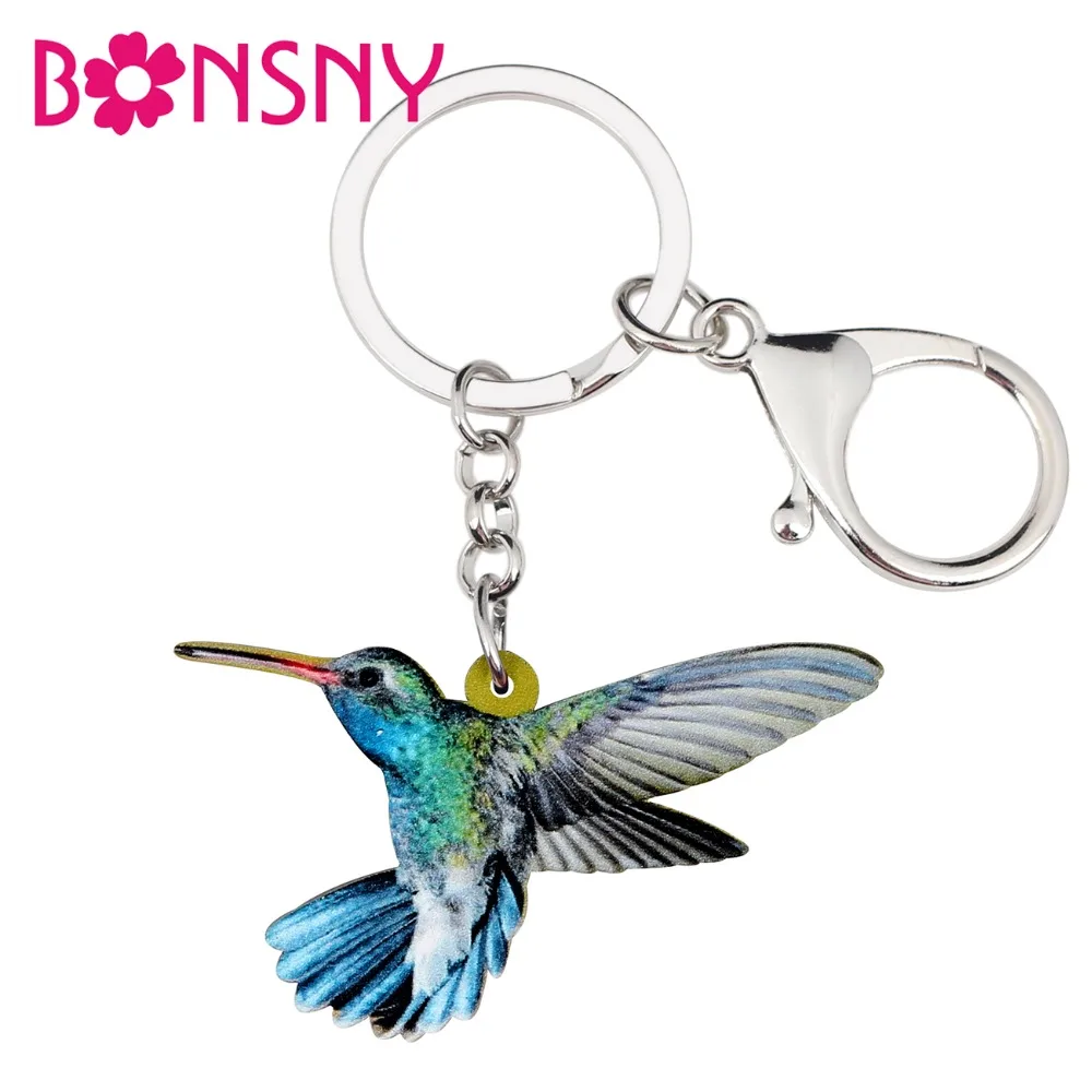 

Bonsny Acrylic Flying Hummingbird Key Chain Keychain Ring Holder Fashion Animal Jewelry For Women Girl Bag Car Purse Charms Gift