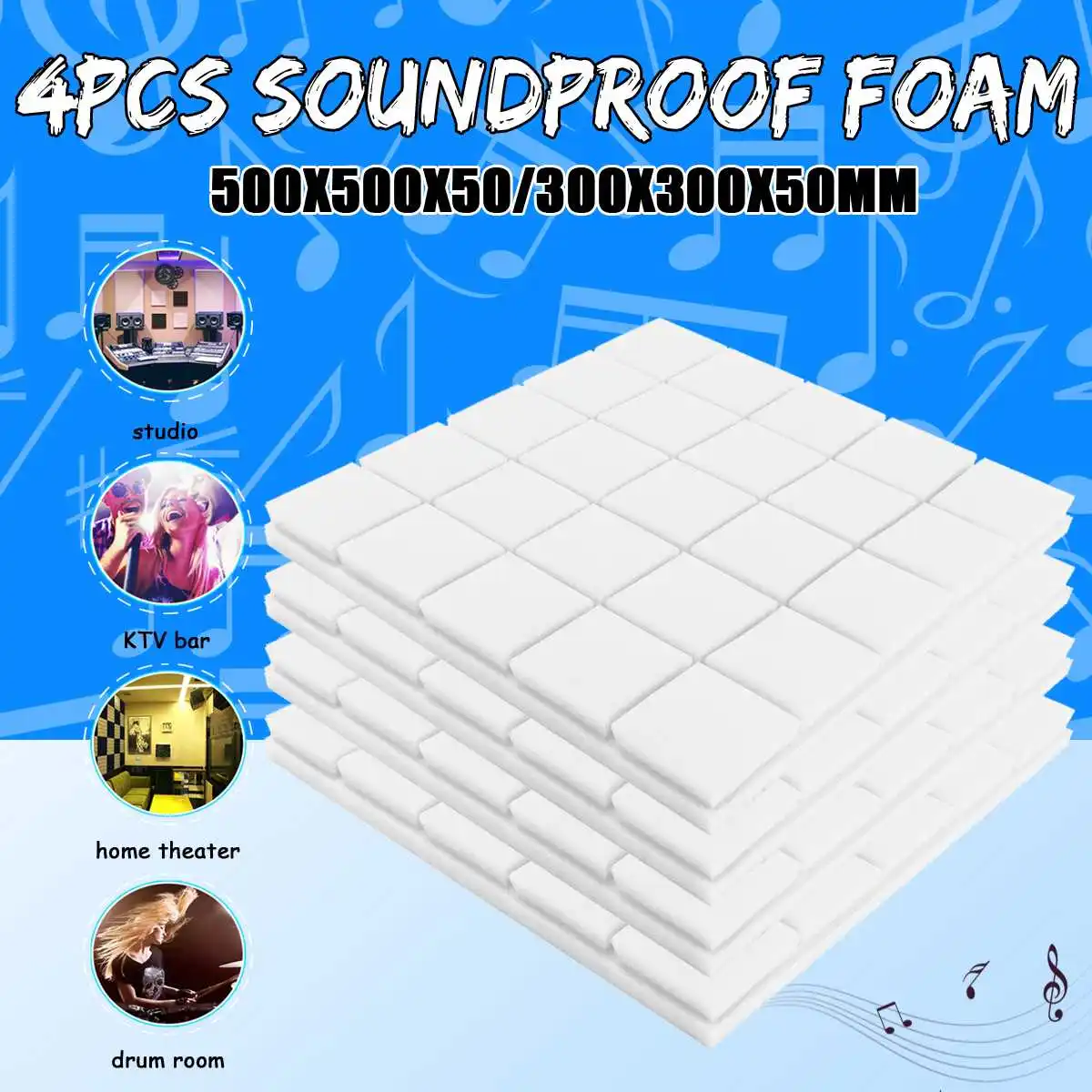 

6Colors 50x50x5cm Studio Acoustic Soundproof Foam Sound Absorption Treatment Panel Tile Wedge Protective Sponge 4pcs