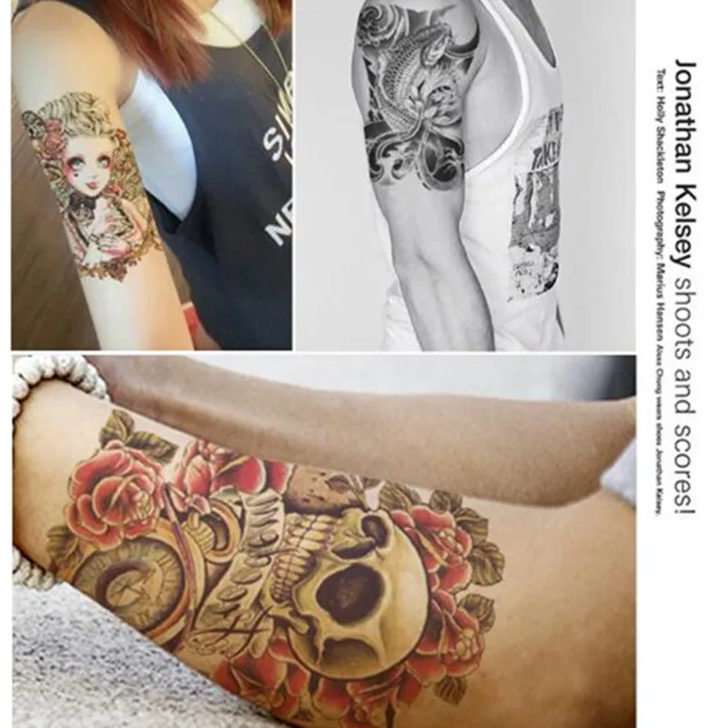 

Flash Fake Tattoo Temporary Tattoo Sticker Full Arm Large Skull Temporary Men Women Tattoos Face Jewels Waterproof