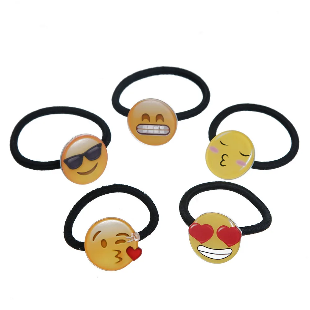 1PC Yellow Round Acrylic Hair Ties Hairbands Kissy Grinning Cool Face