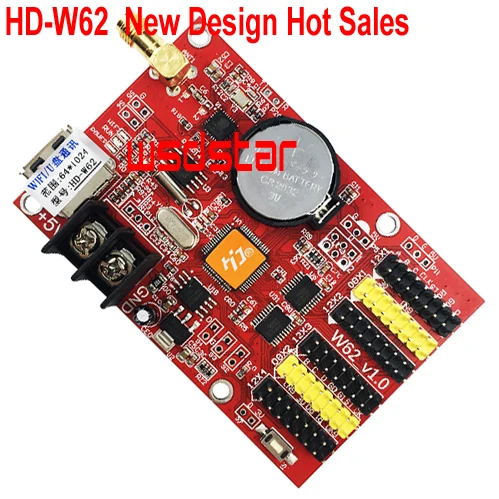 

HD-W62 Replace HD-W40 1024*48 512*48 USB & WIFI LED display control card Single & Dual Color P3.75 P10 LED control system