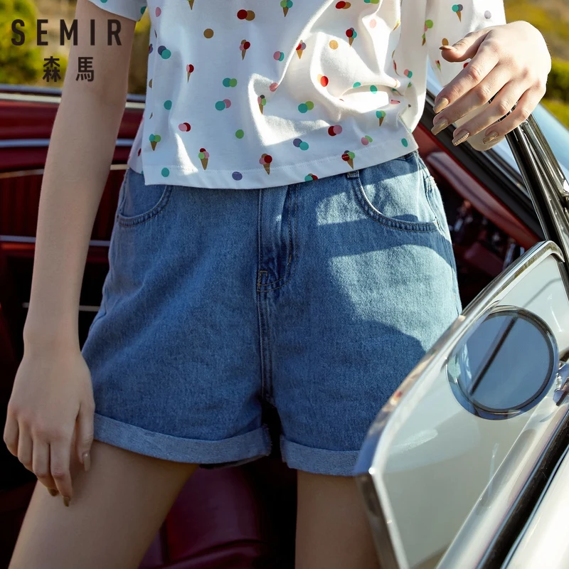 SEMIR, джинсовые шорты для женщин,, летние, новые, тонкие, студенческие, с отворотами, Корейская версия, трендовые шорты для женщин