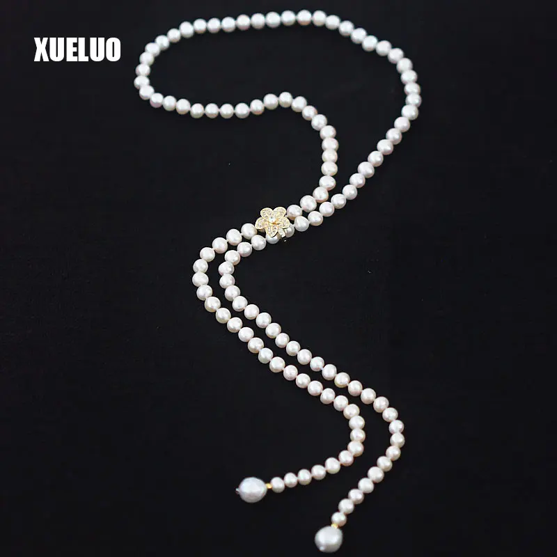 Модное Длинное жемчужное ожерелье XUELUO 90 120 см из натурального пресноводного